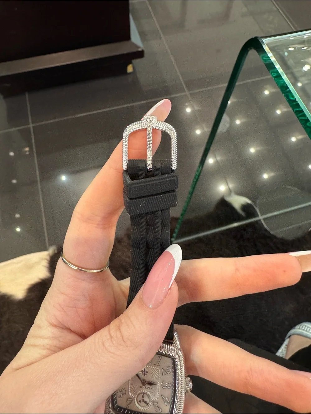 New Judith Ripka Stainless Steel Square Watch with Black Silicone Strap
